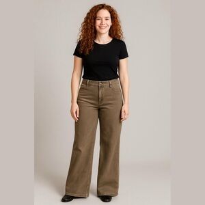 New York & Company Brown Chambray Wide Leg Dress Pants Size 6